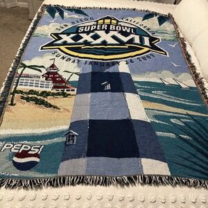 Vintage 2003 San Diego Host City Super Bowl Woven Throw Blanket 60x42 NFL Pepsi